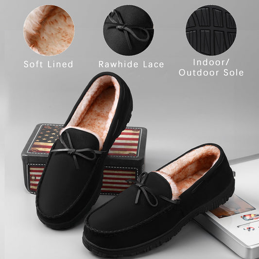 Men's Solid Color Warm Slip On Loafer Shoes With Memory Foam Sole, Comfy Non Slip Durable Home Shoes, Men's Indoor Footwear