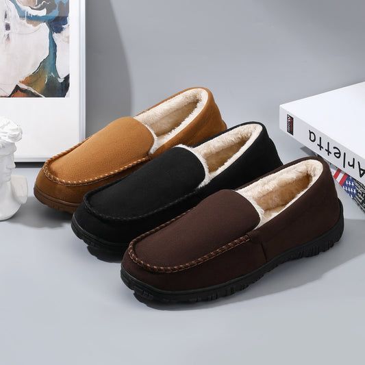 Plus Size Men's Solid Color Slip On Loafer Shoes With Warm Plush Lining, Comfy Non Slip Rubber Sole Dress Shoes, Men's Footwear