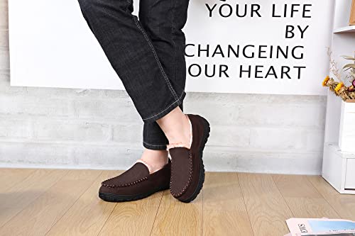 Harebell Slippers for Men Men's Memory Foam Moccasin Slippers Indoor Outdoor Bedroom Slipper Brown 11 M US