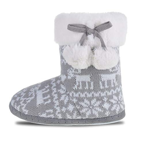 MIXIN Girls Slippers Boots Bedroom Bootie Shoes for Winter Warm Anti-Slip Plush Slippers for Big Kid Gray 12-13