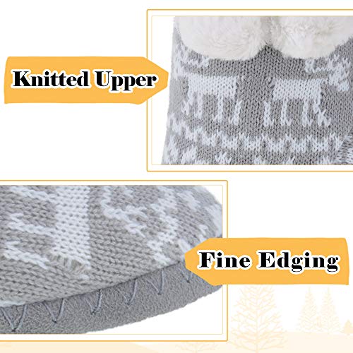 MIXIN Girls Slippers Boots Bedroom Bootie Shoes for Winter Warm Anti-Slip Plush Slippers for Big Kid Gray 12-13