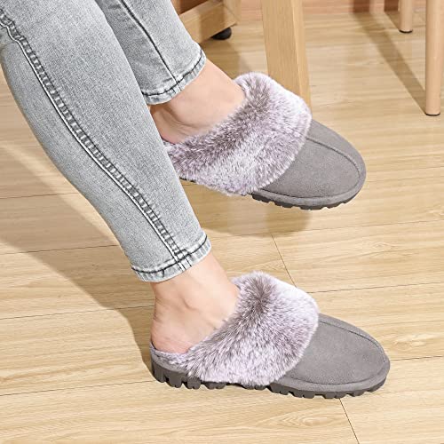 shoeslocker Womens Slippers Cozy Memory Foam Fluffy Plush Lined House Slippers Indoor Outdoor Shoes Gray Size 8