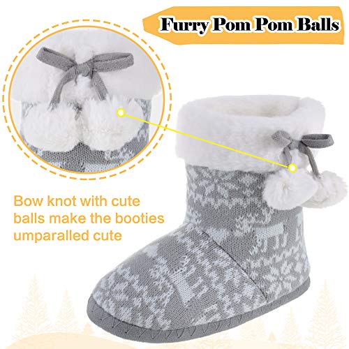 MIXIN Girls Slippers Boots Bedroom Bootie Shoes for Winter Warm Anti-Slip Plush Slippers for Big Kid Gray 12-13