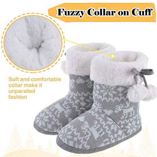 MIXIN Girls Slippers Boots Bedroom Bootie Shoes for Winter Warm Anti-Slip Plush Slippers for Big Kid Gray 12-13