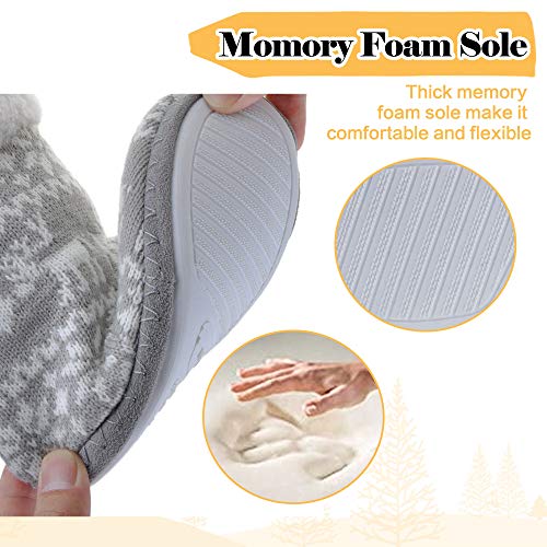 MIXIN Girls Slippers Boots Bedroom Bootie Shoes for Winter Warm Anti-Slip Plush Slippers for Big Kid Gray 12-13
