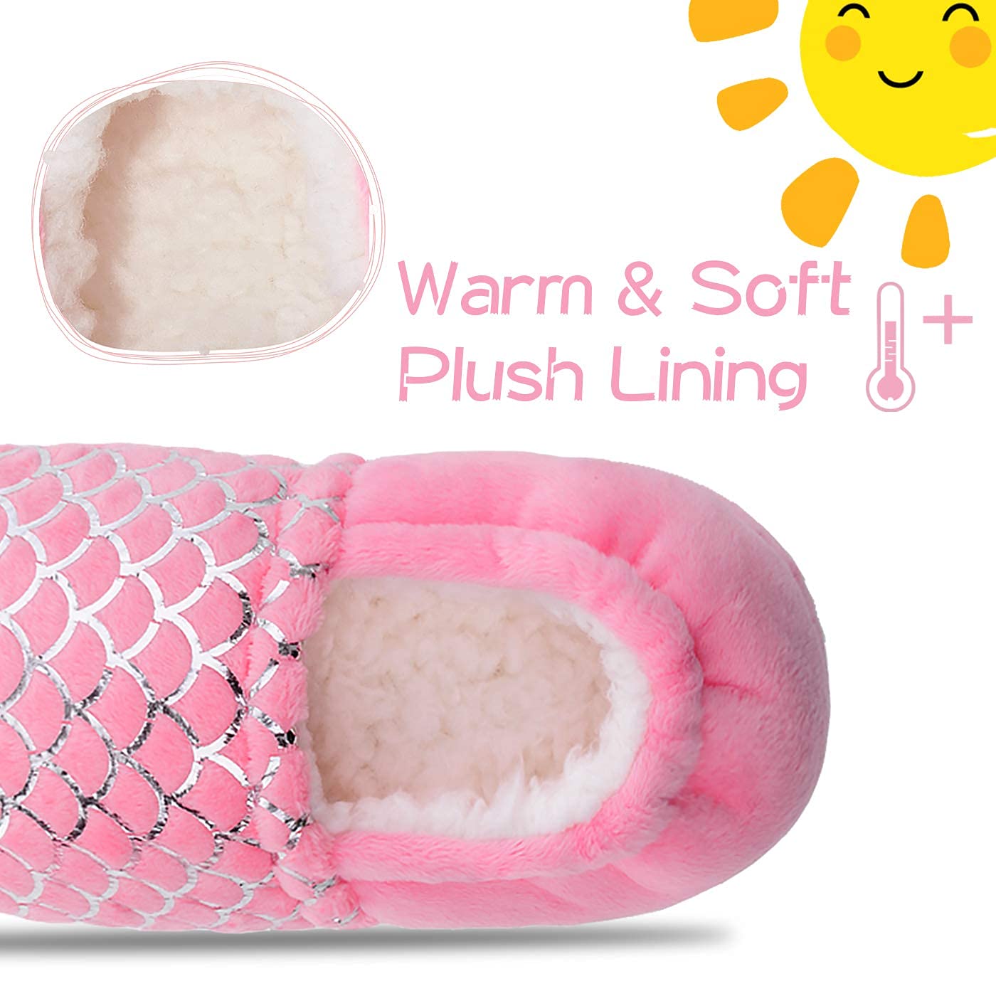HOMEHOT Girls Slippers Little Kid Big Kid Memory Foam House Slippers Indoor Outdoor Rubber Sole
