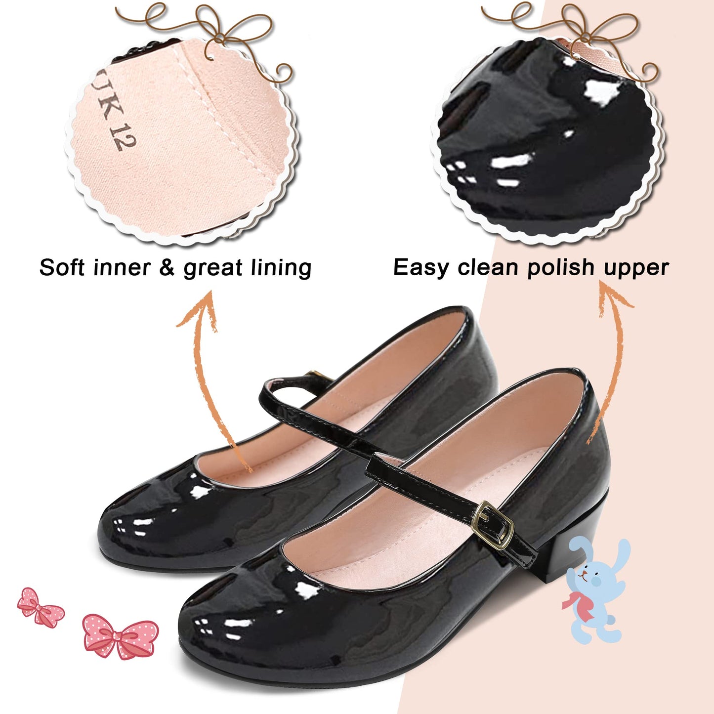 Girls Mary Jane Dress Shoes - Princess Ballerina Flats Low Heels for School Party Wedding, Back to School Shoes for Girls (Little Kid/Big Kids)