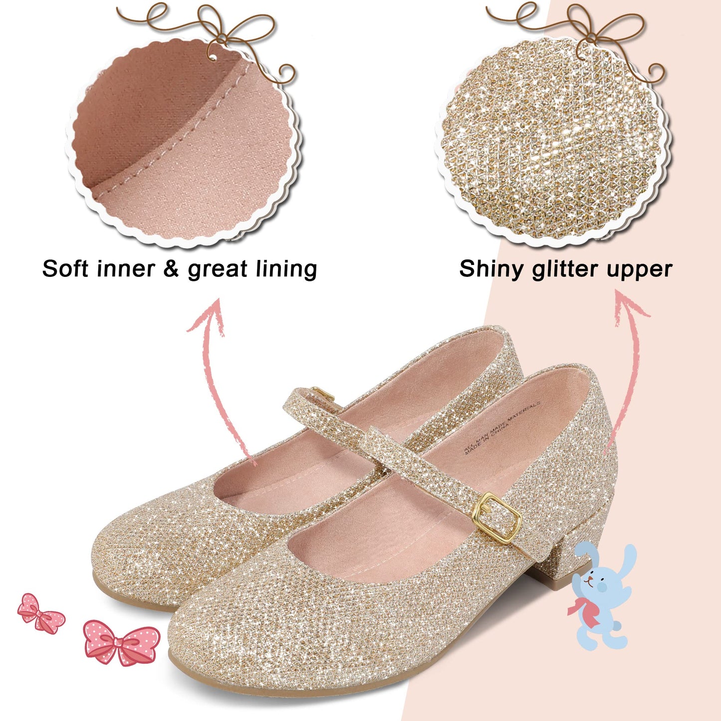 Girls Mary Jane Dress Shoes - Princess Ballerina Flats Low Heels for School Party Wedding, Back to School Shoes for Girls (Little Kid/Big Kids)