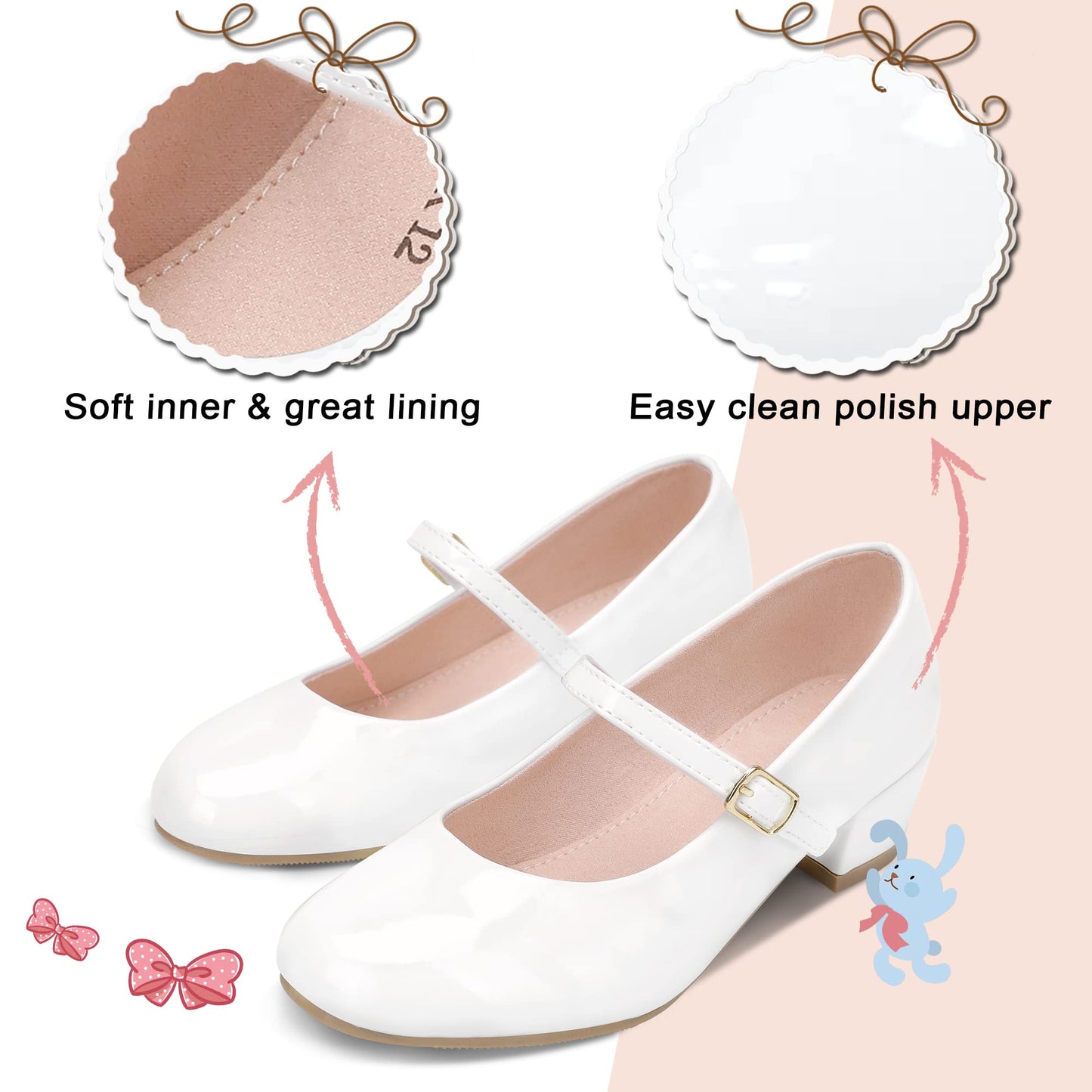 Girls Mary Jane Dress Shoes - Princess Ballerina Flats Low Heels for School Party Wedding, Back to School Shoes for Girls (Little Kid/Big Kids)