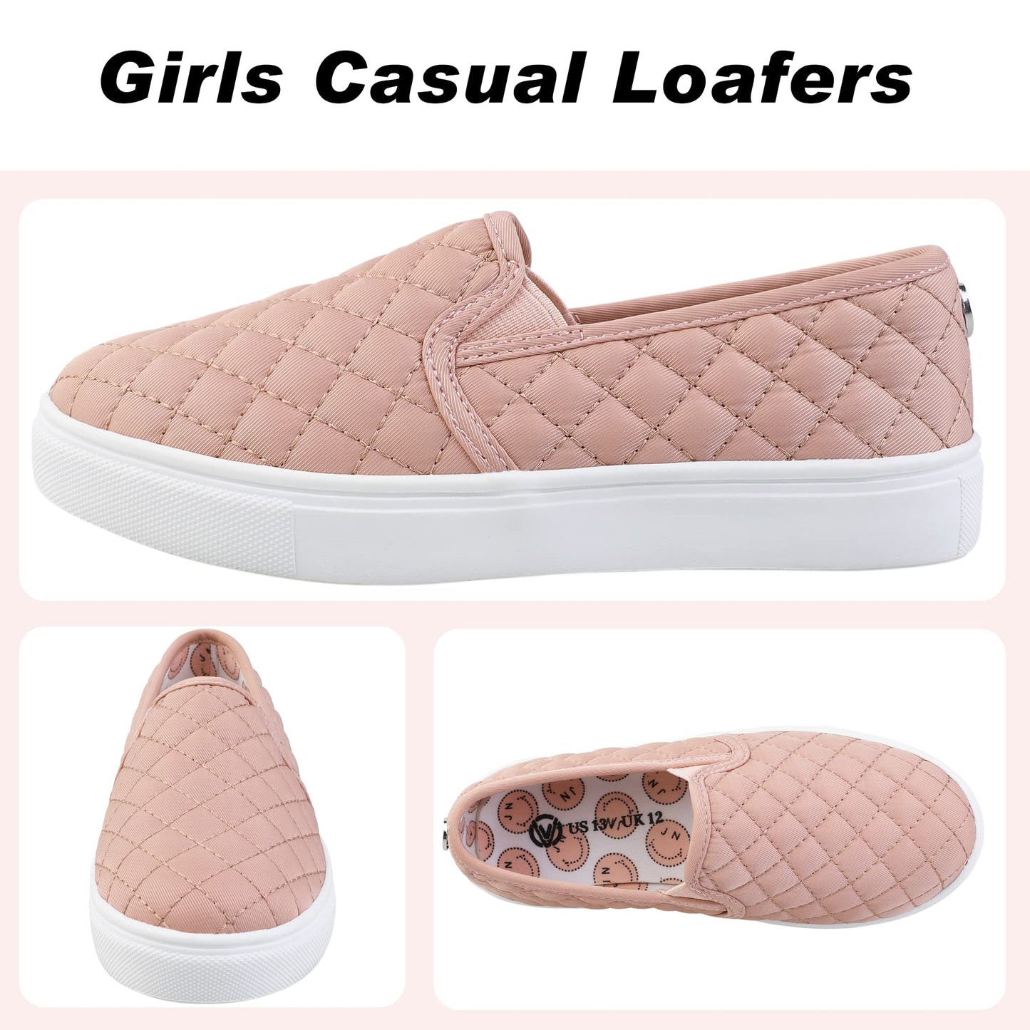 Girls Sneakers Slip On Casual Sneakers for Girls Nonslip Comfort Lightweight Flats Shoes for Big Girls Little Girls