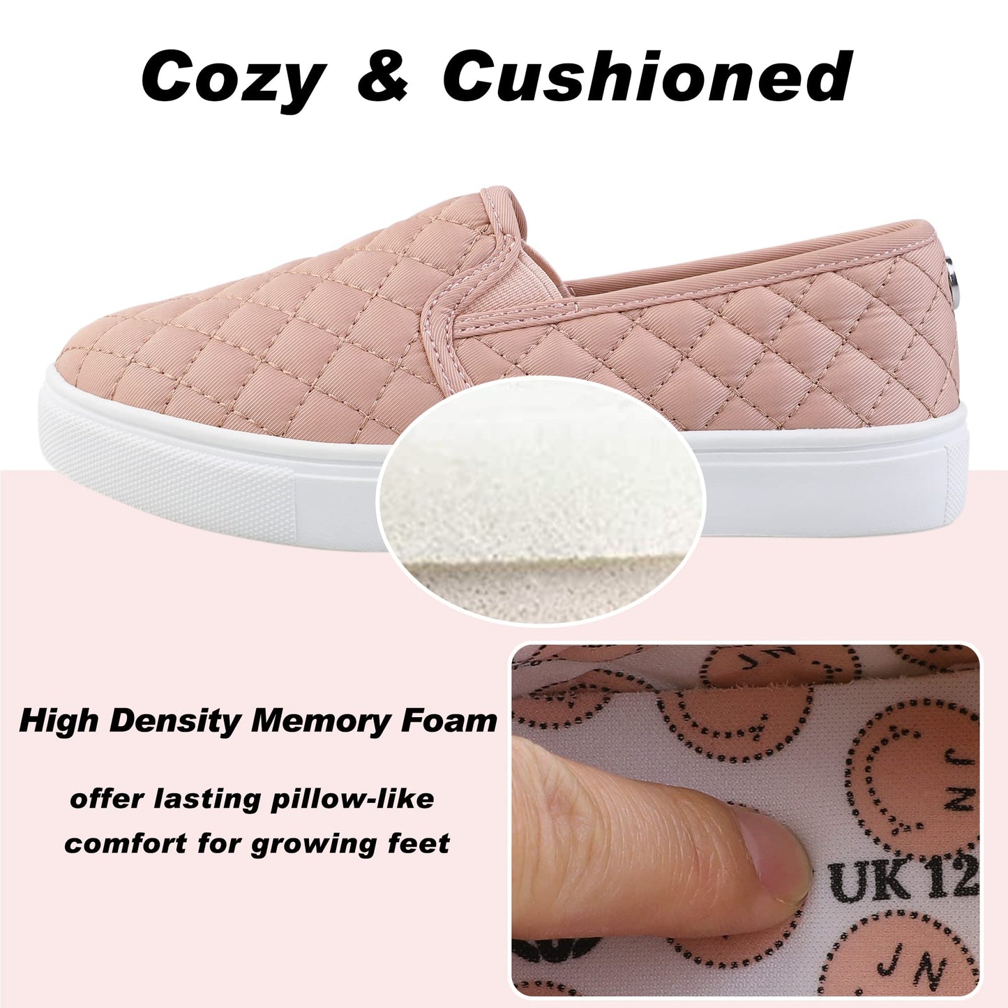 Girls Sneakers Slip On Casual Sneakers for Girls Nonslip Comfort Lightweight Flats Shoes for Big Girls Little Girls