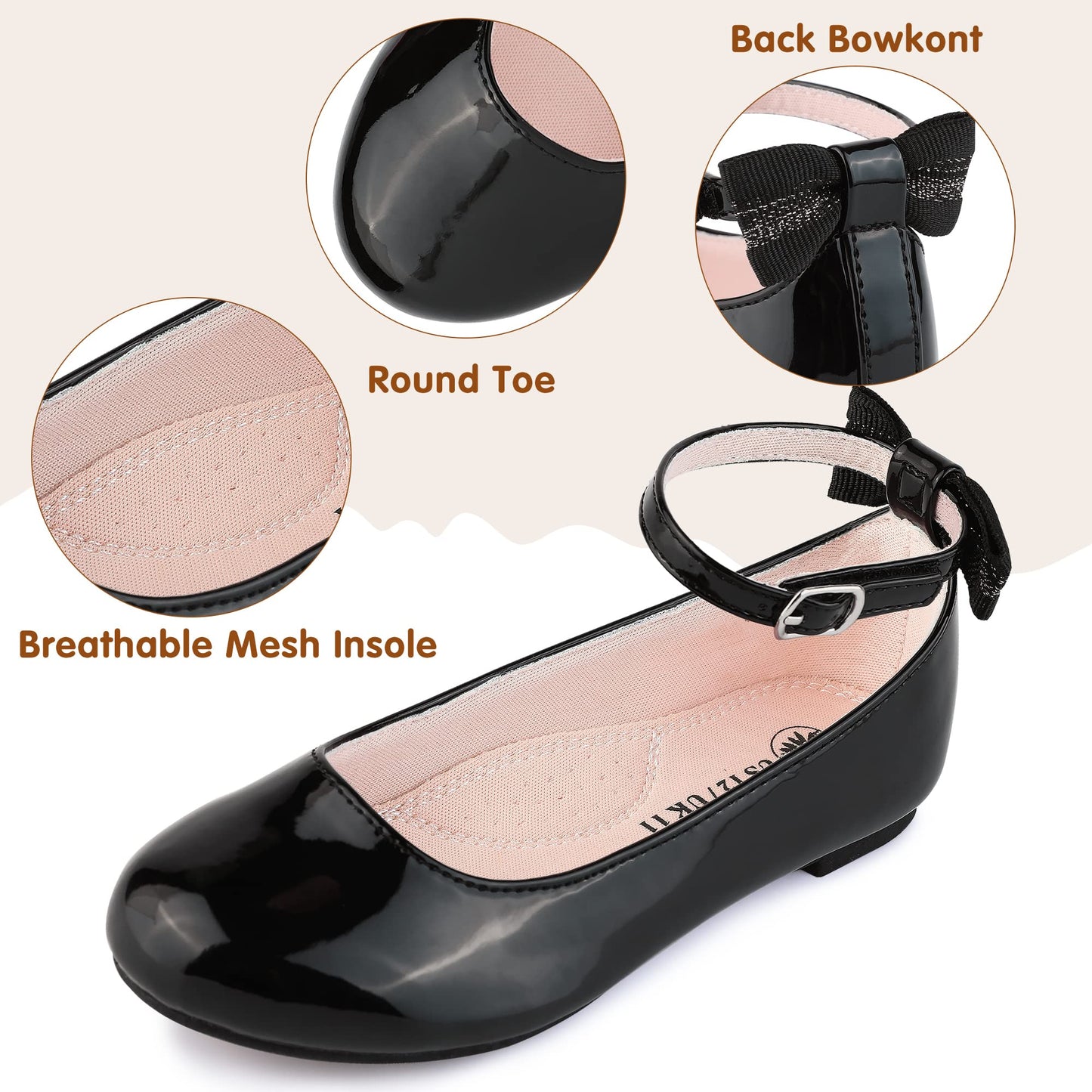 Girls Flats Mary Jane Shoes Casual Slip On Ballet Flat for School Wedding Party Ankle Strap Dress Shoes