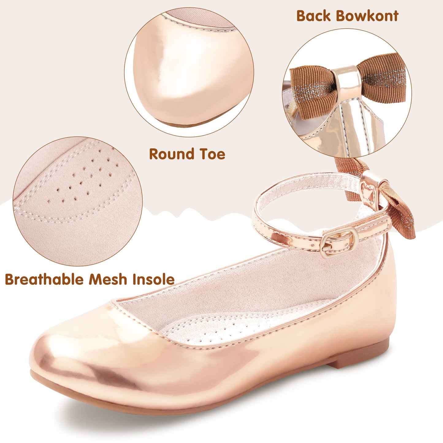 Girls Flats Mary Jane Shoes Casual Slip On Ballet Flat for School Wedding Party Ankle Strap Dress Shoes