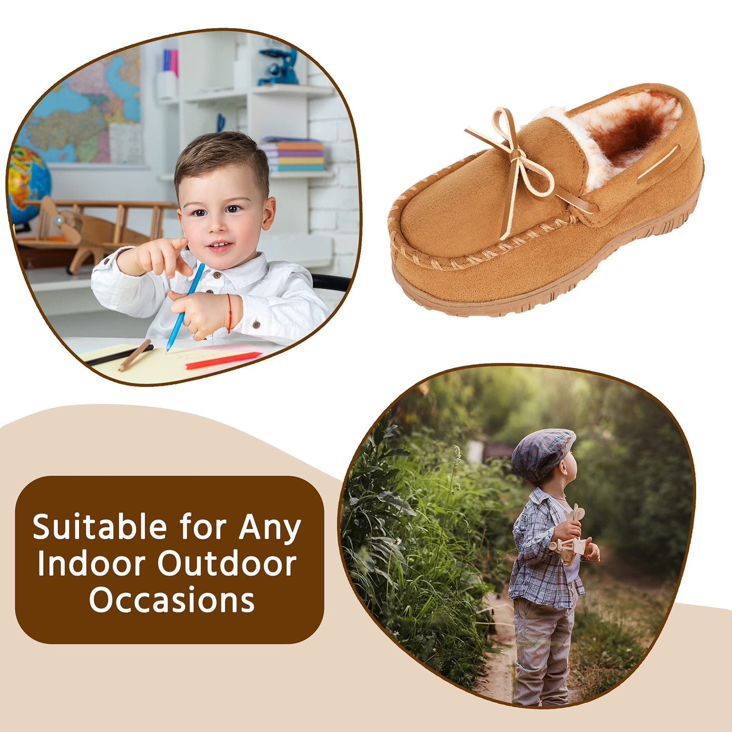 Boys Slippers Girls Slippers Memory Foam Moccasin Shoes Furry Plush Lining Non Slip Indoor Outdoor Boys Slippers for Big Kids Little Kids