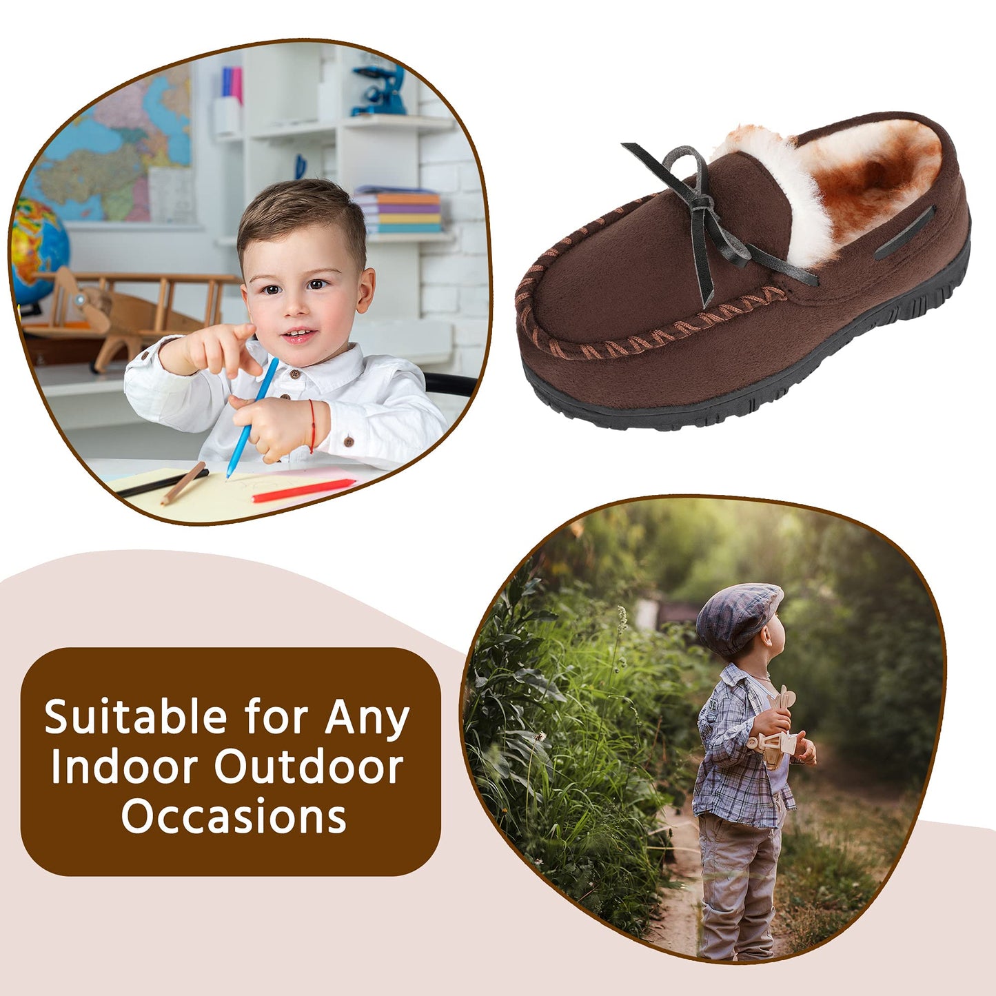 Boys Slippers Girls Slippers Memory Foam Moccasin Shoes Furry Plush Lining Non Slip Indoor Outdoor Boys Slippers for Big Kids Little Kids