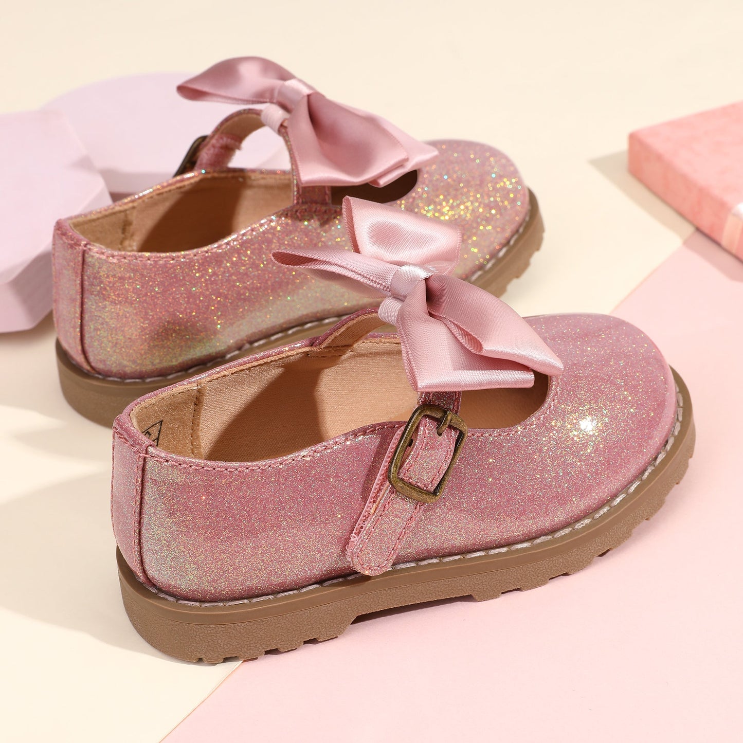 Chic Toddler Girls' Mary Jane Flats - Lightweight, Non-Slip Dress Shoes with Sparkle Accents for Parties & School