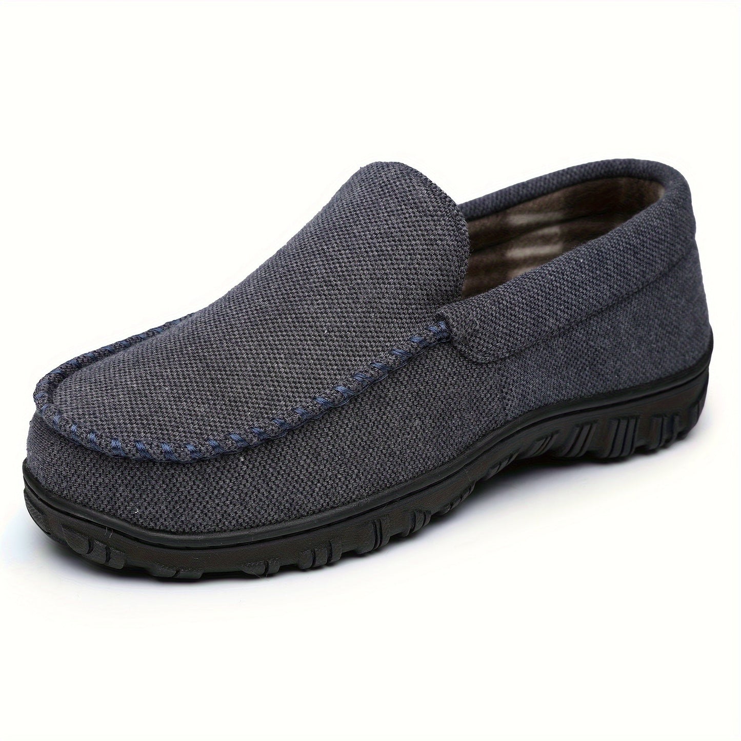 Men's Moccasin Slippers Memory Foam Indoor/Outdoor Warm Suede House Shoes with Slip on Rubber Sole