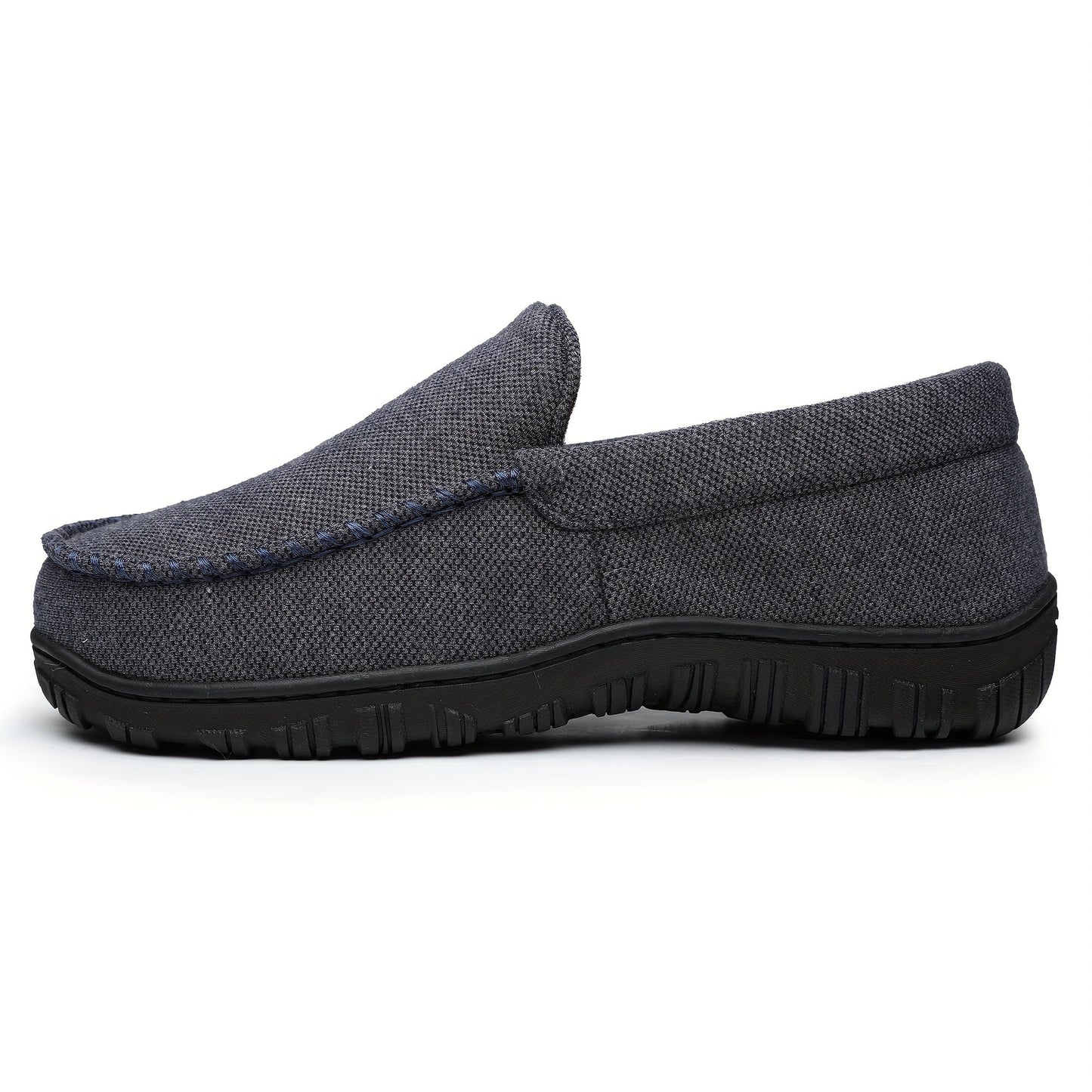 Men's Moccasin Slippers Memory Foam Indoor/Outdoor Warm Suede House Shoes with Slip on Rubber Sole