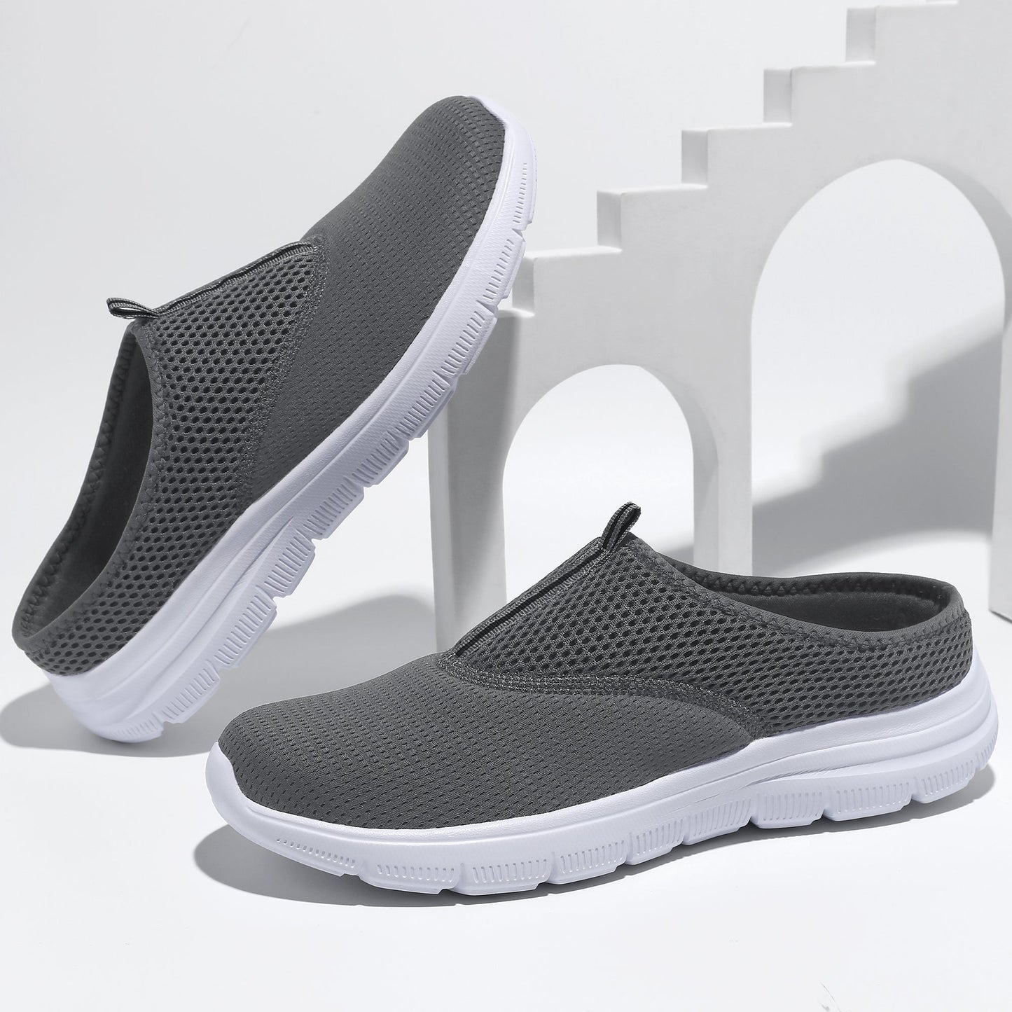 Men's Casual Slip-On Backless Shoes, Breathable Mesh Upper Comfortable Walking Shoes For Indoor And Outdoor, Spring And Summer