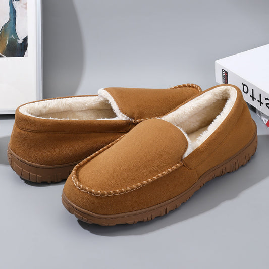 Plus Size Men's Solid Color Slip On Loafer Shoes With Warm Plush Lining, Comfy Non Slip Rubber Sole Dress Shoes, Men's Footwear