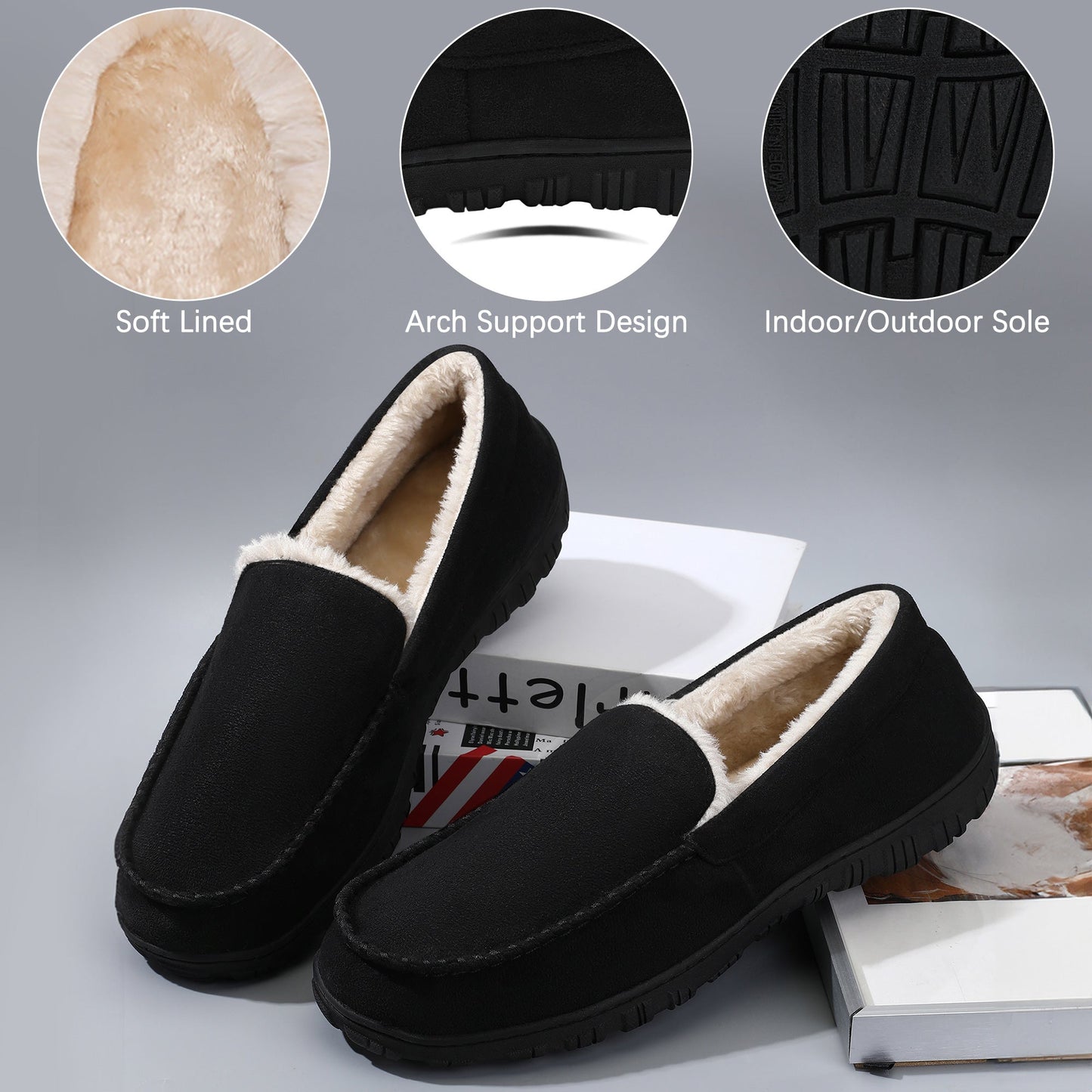 Plus Size Men's Solid Colour Slip On Loafer Shoes With Warm Plush Lining, Comfy Non Slip Rubber Sole Dress Shoes, Men's Footwear