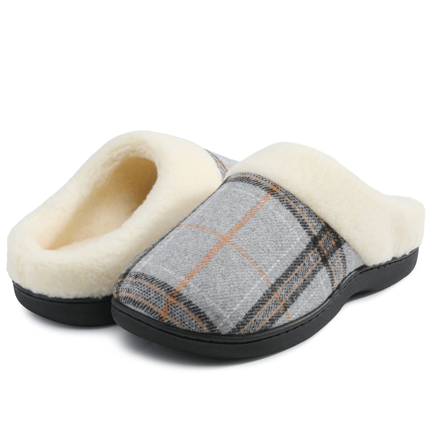 Mens Cozy Memory Foam Scuff Slippers Casual Slip On Warm House Shoes Indoor/Outdoor Sandal Slippers With Arch Support Rubber Sole