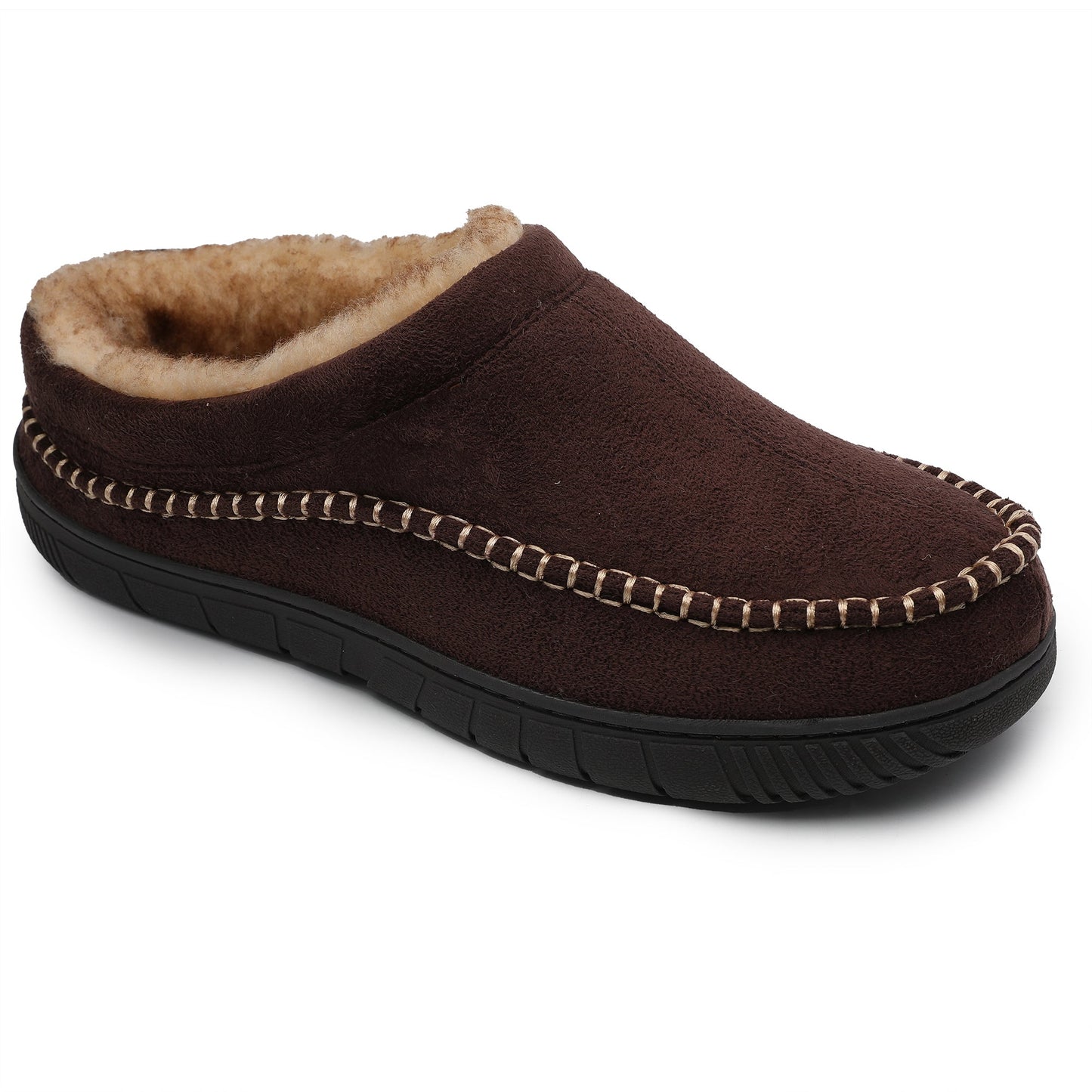 Men's Slip On Moccasin Slippers, Indoor/Outdoor Warm Fuzzy Comfy House Shoes, Fluffy Wide Loafer Slippers