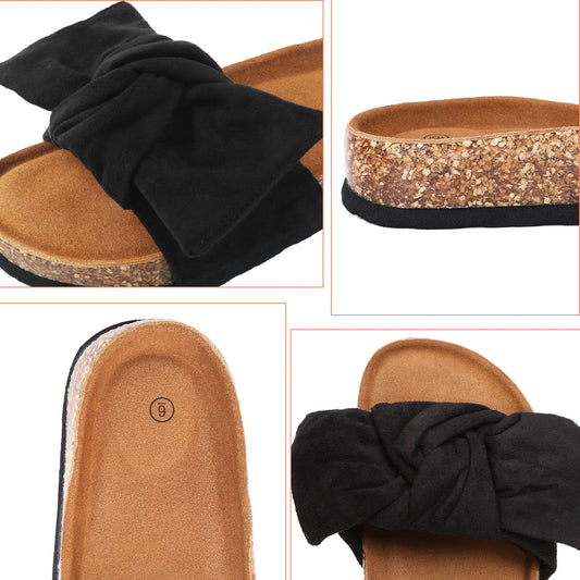 Womens Cork Footbed Slides Sandals with Arch Support Casual Flat Slippers