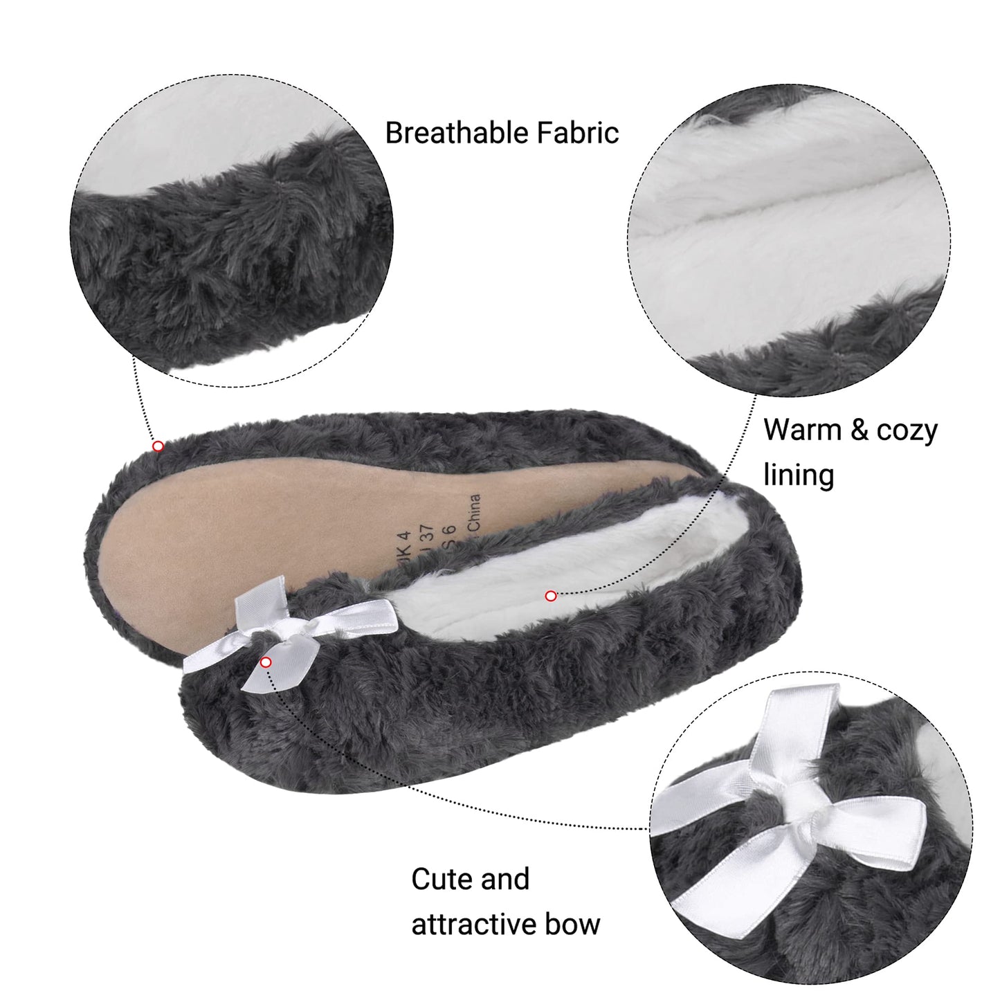 Women's Ballerina Slippers with Comfy Memory Foam Slip-on House Shoes