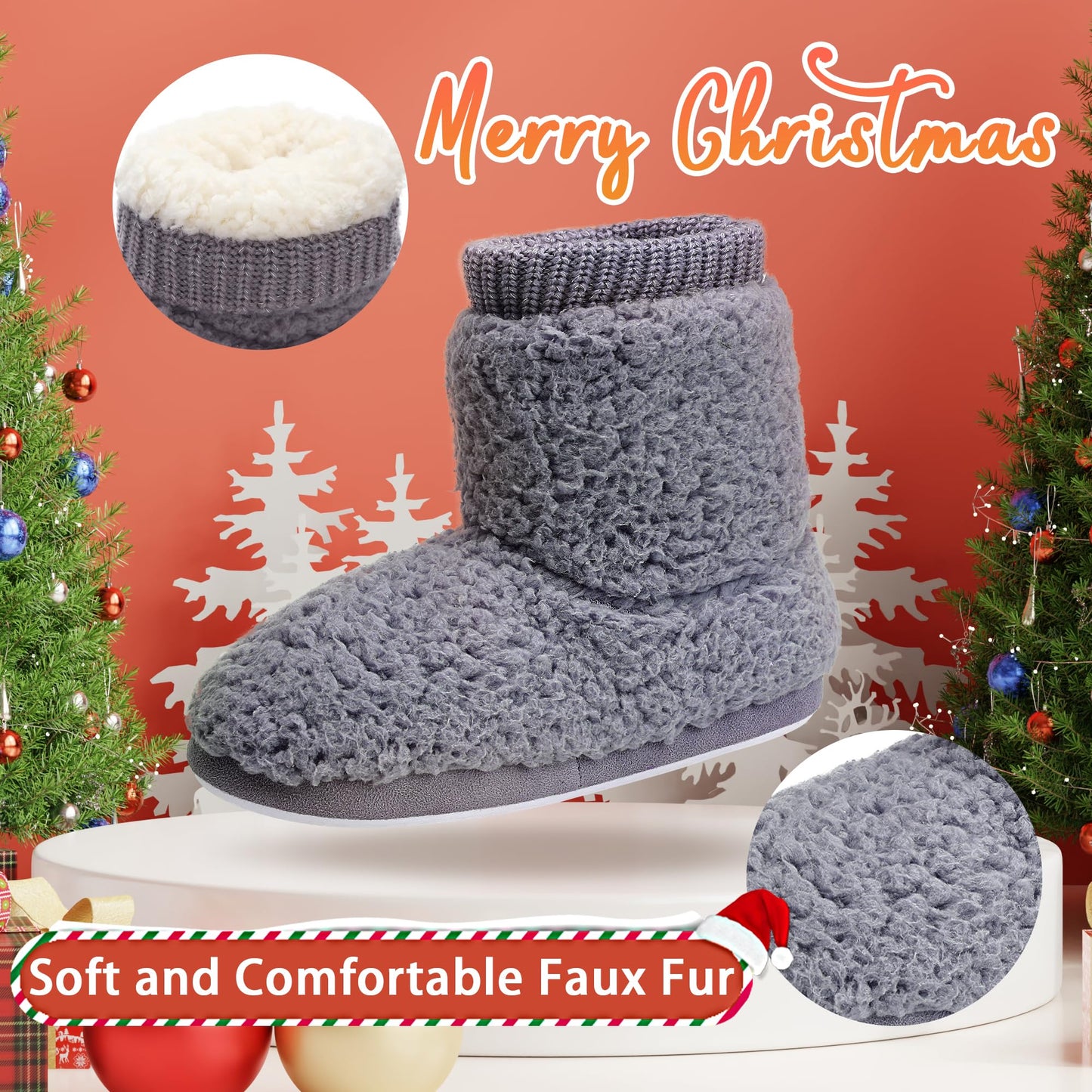 Cozy Faux Fleece Fuzzy Ankle Bootie Slippers Soft Plush Lining, Anti-Slip Sole, Comfortable Slip-on Design, Warm and Fuzzy, Indoor/Outdoor, Perfect for Cold Winter Days