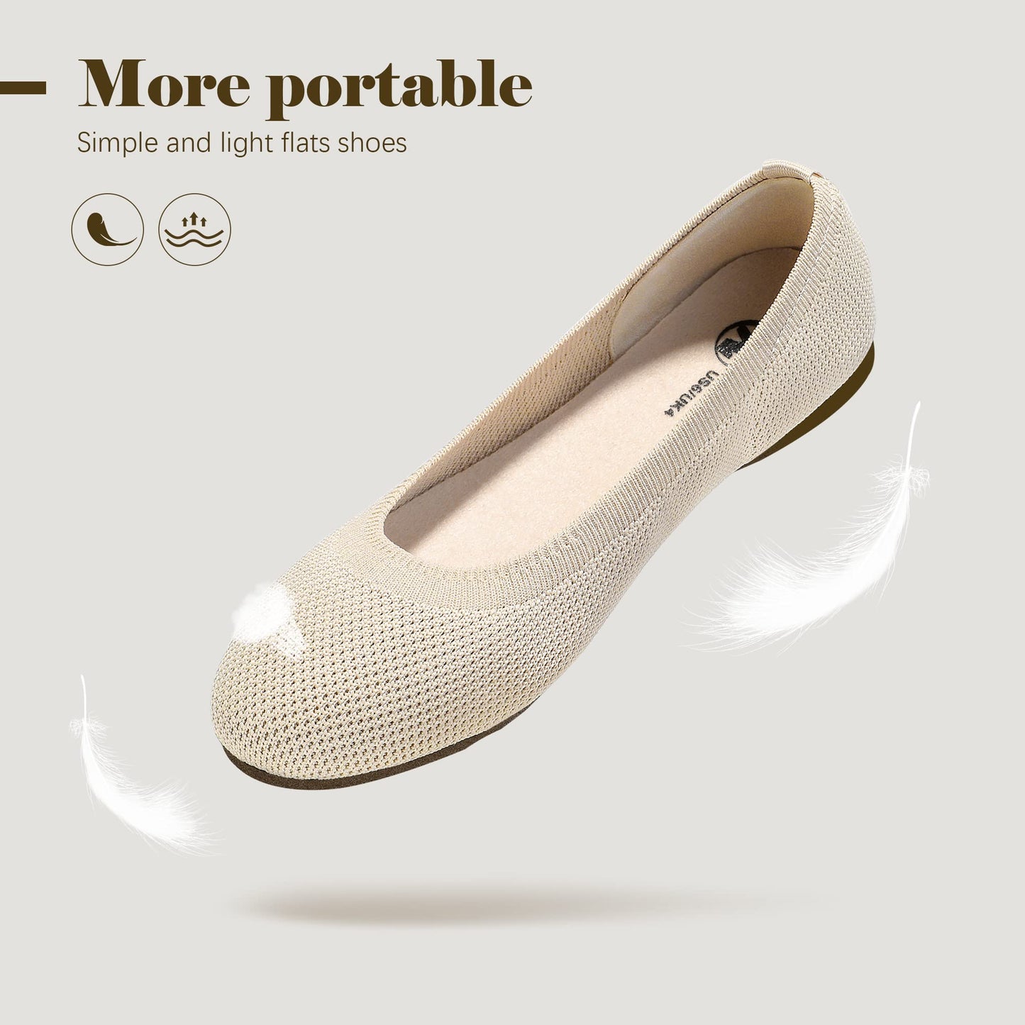 Ballet Flats Shoes for Women, Foldable Knit Women's Flats with Arch Support, Comfortable Shoes for Women Dressy Casual Work Office