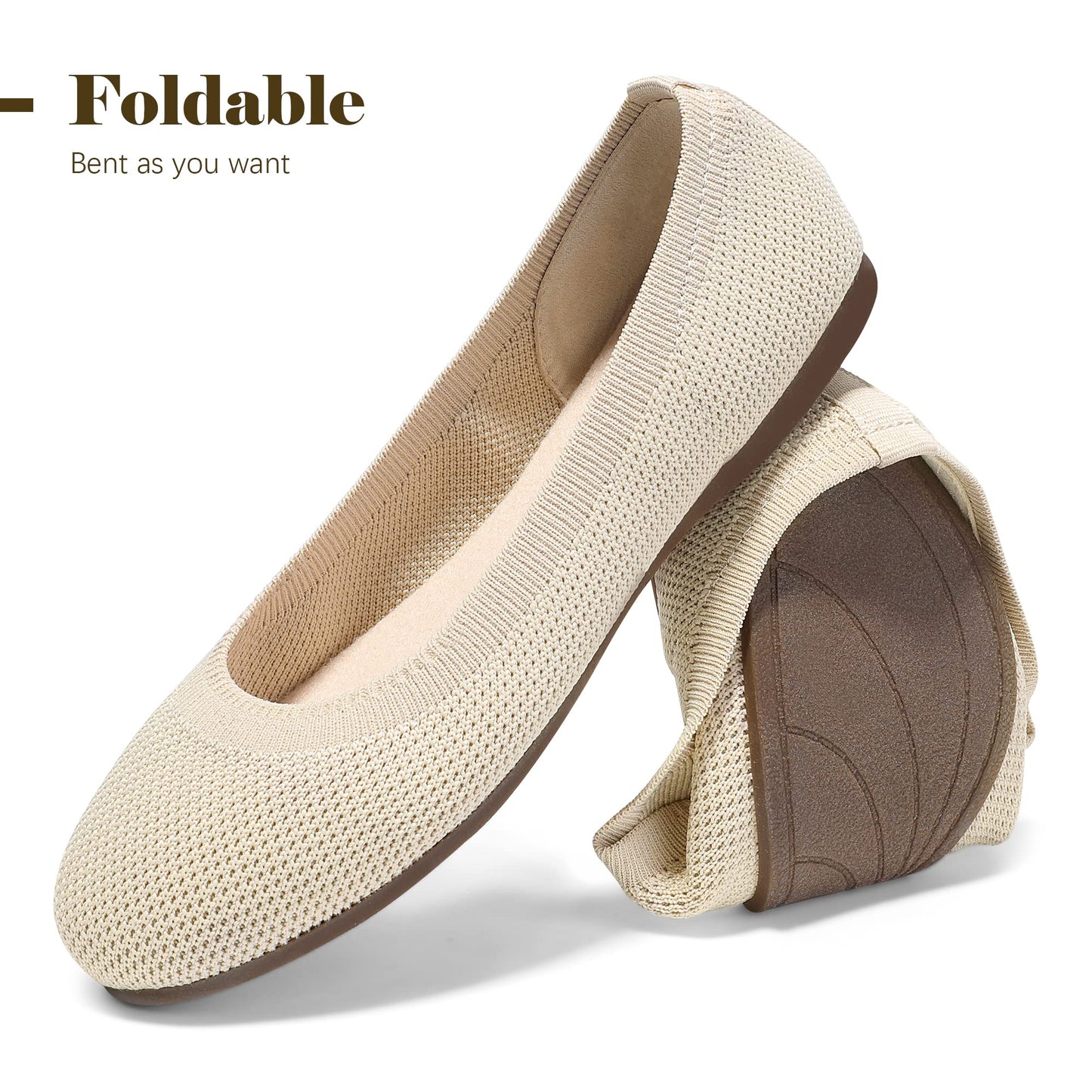 Ballet Flats Shoes for Women, Foldable Knit Women's Flats with Arch Support, Comfortable Shoes for Women Dressy Casual Work Office