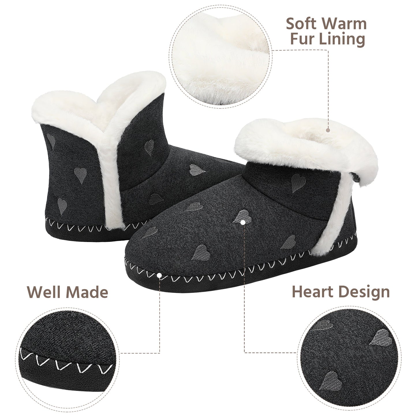 Womens Bootie Slippers Memory Foam House Shoes Indoor Outdoor with Rubber Soles