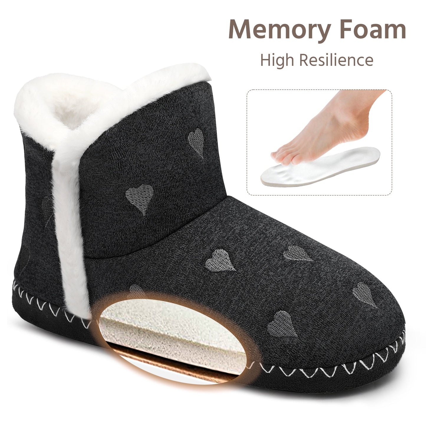 Womens Bootie Slippers Memory Foam House Shoes Indoor Outdoor with Rubber Soles