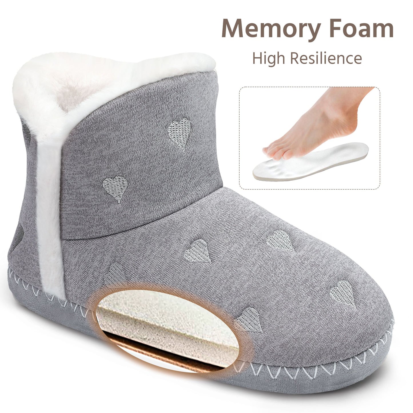 Womens Bootie Slippers Memory Foam House Shoes Indoor Outdoor with Rubber Soles