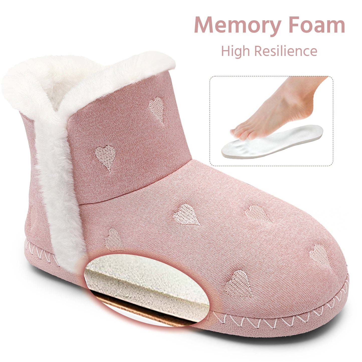 Womens Bootie Slippers Memory Foam House Shoes Indoor Outdoor with Rubber Soles