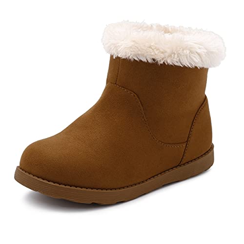 festooning Girls & Toddler' Faux Fur Shearling Style Boots, Girls Warm Winter Flat Non-Slip Zip Snow Boots for Indoor Outdoor(Toddler/Little Kid/Big Kid) Brown 13 M US