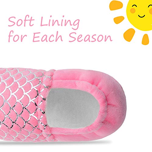 MIXIN Girls Slippers Mermaid Princess No-Slip Memory Foam Slippers Soft Rubber Sole House Shoes for Bedroom Indoor Outdoor (Toddler/Little/Big Kid)