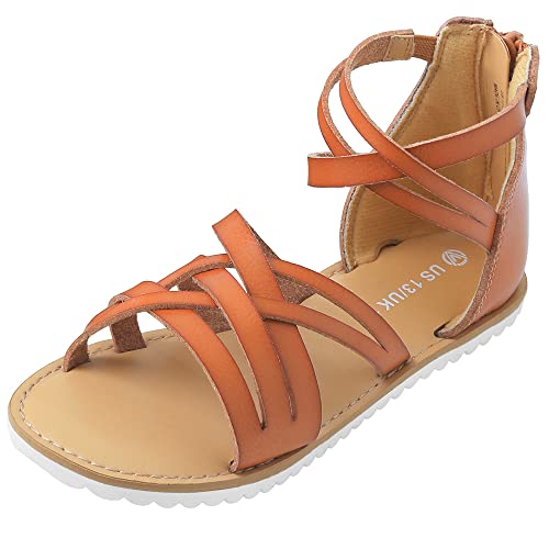 Harebell Gladiator Sandals for Girls Cross Strappy Gladiator Sandals with High Back Zipper Girls Summer Dress Sandals Brown 5