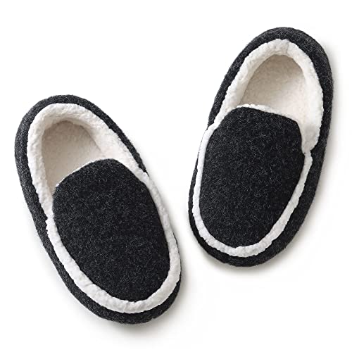 HOMEHOT Boys Slippers Cute Kids House Shoes Memory Foam Bedroom Slippers Anti Slip Rubber Sole Indoor Outdoor Shoes Black Big Kid 2-3