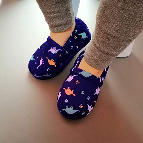 MIXIN Little Kids Boys Indoor House Slip-on Slippers Soft Warm Memory Foam Dark Blue Dinosaur (9-10 Toddler, Dark Blue, numeric_9)