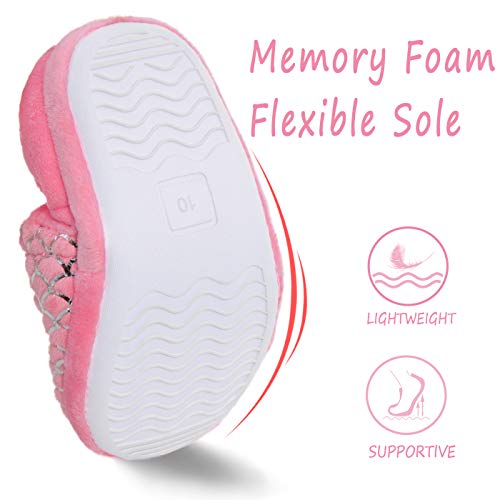 MIXIN Girls Slippers Mermaid Princess No-Slip Memory Foam Slippers Soft Rubber Sole House Shoes for Bedroom Indoor Outdoor (Toddler/Little/Big Kid)