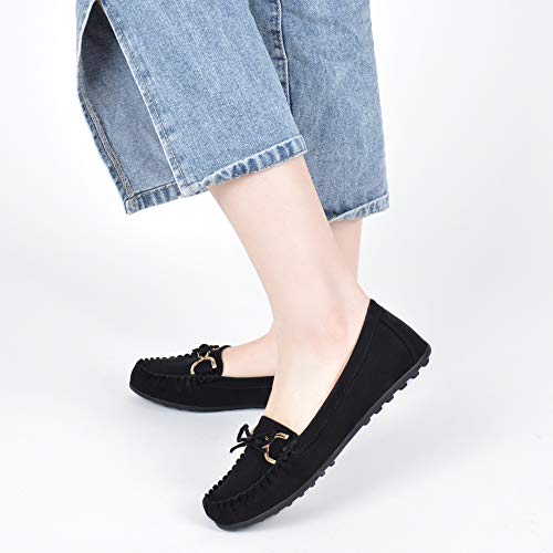 CCVON Women's Loafers Slip Ons Shoes with Bowknot Driving Flats Casual Comfort Walking Penny Loafers for Women Black Size 5