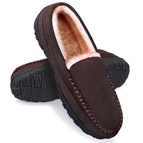 Harebell Slippers for Men Men's Memory Foam Moccasin Slippers Indoor Outdoor Bedroom Slipper Brown 11 M US