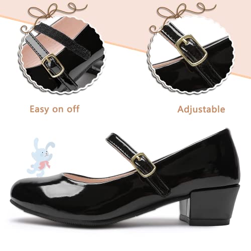 MIXIN Girls Mary Jane Dress Shoes - Princess Ballerina Flats Low Heels for School Party Wedding, Back to School Shoes for Girls (Little Kid/Big Kids) (5 Big Kid, Noble Black, Numeric_5)