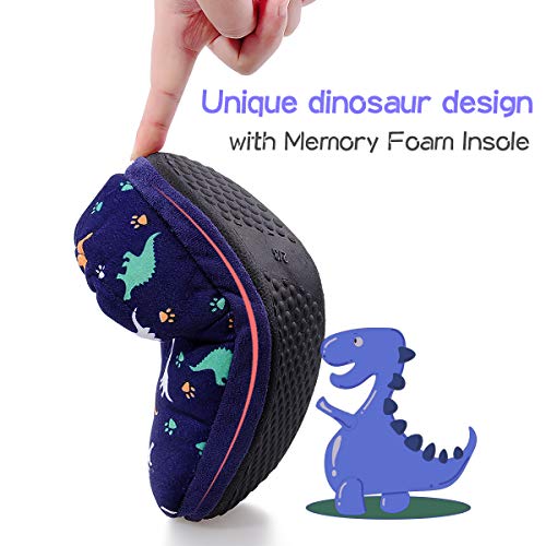 MIXIN Little Kids Boys Indoor House Slip-on Slippers Soft Warm Memory Foam Dark Blue Dinosaur