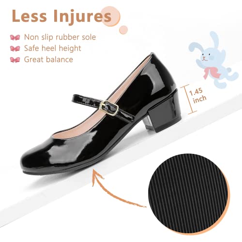 MIXIN Girls Mary Jane Dress Shoes - Princess Ballerina Flats Low Heels for School Party Wedding, Back to School Shoes for Girls (Little Kid/Big Kids) (5 Big Kid, Noble Black, Numeric_5)