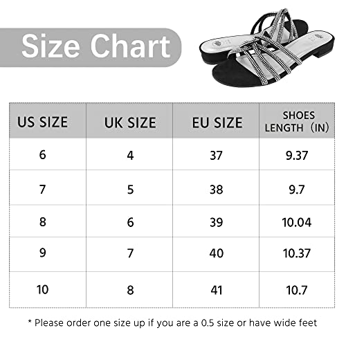 MIXIN Womens Flat Sandals Casual Criss Cross Cute Slide Sandals Open Toe Rhinestones Fashion Summer Sandals Blcak 6