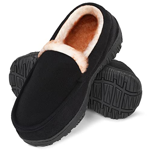 NCCB Boys Girls House Slippers Memory Foam Moccasin Shoes Furry Plush Lining Non Slip Indoor Outdoor Boys Slippers for Big Kids Little Kids