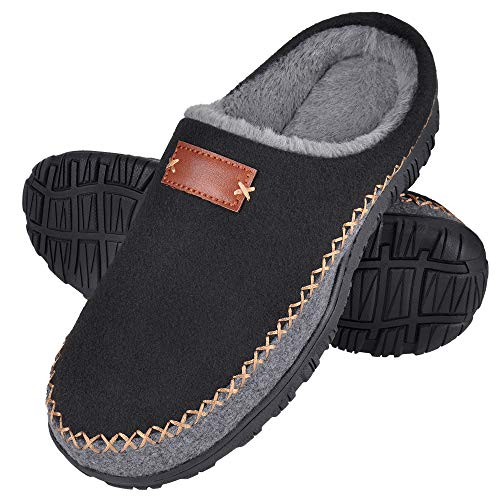 MIXIN Mens Moccasin Slippers - Memory Foam Slip on Clog Comfort Micro Fur Lining House Shoes